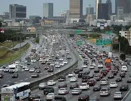 Atlanta downtown freeway skyline rush hour